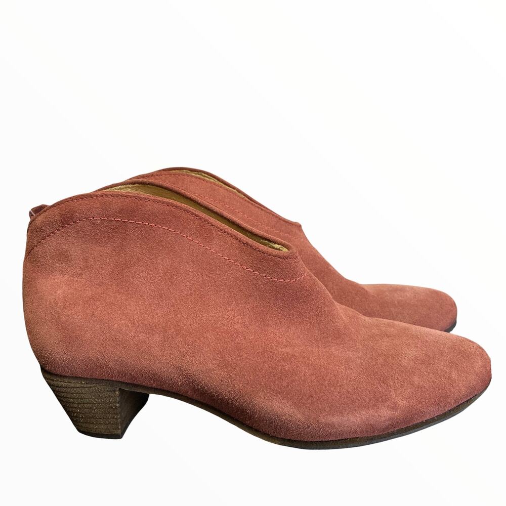 See by Chloe Suede Booties Ankle Block Heel Terracotta Rose Pink Rust 7